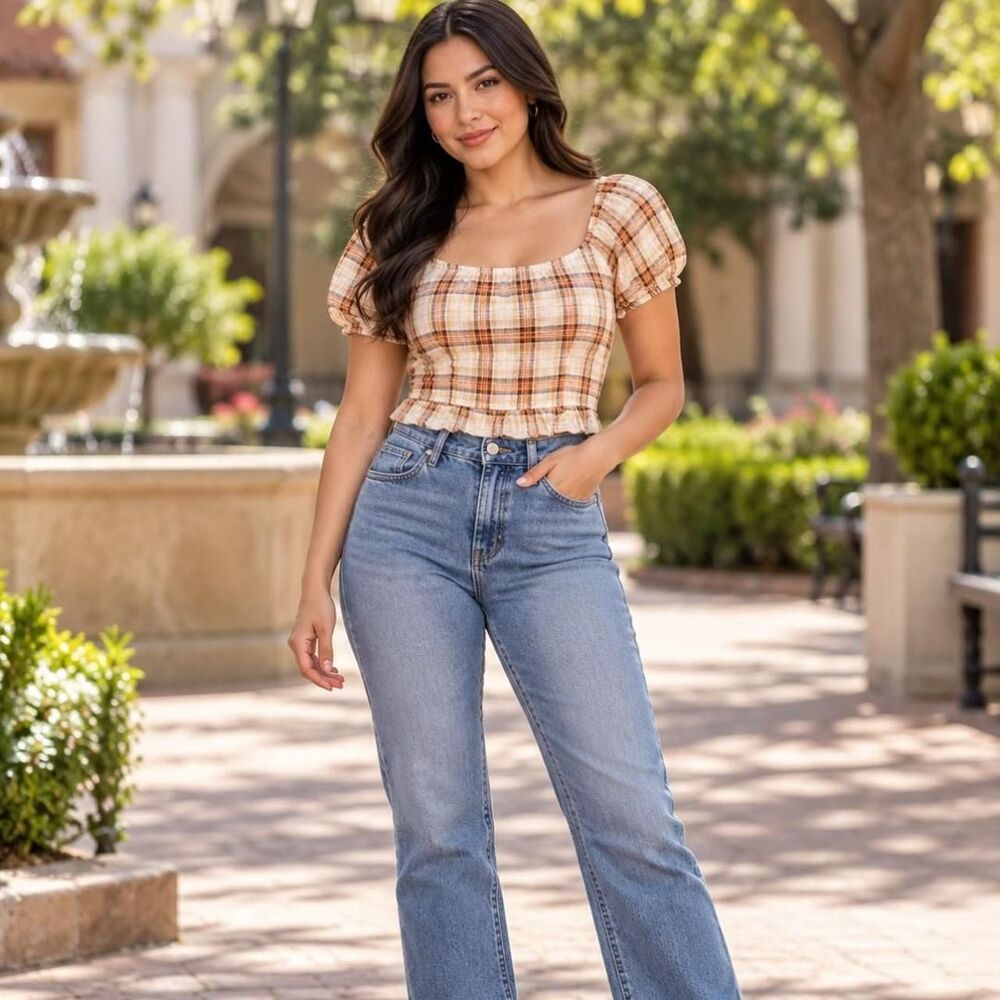 Pink-rose Women's Blue and Tan Crop-top